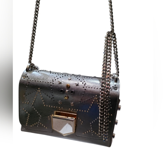 Jimmy Choo Lockett Petite Star Spazzolato Leather Silver Crossbody Bag - Picture 2 of 7